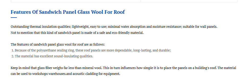 Sandwich Panel Glass Wool for Roof